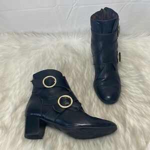 OUO Black Leather Strappy Booties Sz 6.5